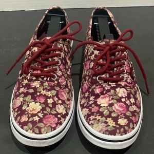 Vans Burgundy Floral Athletic Shoes